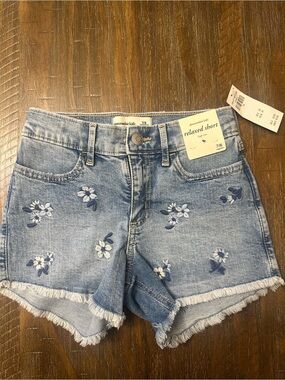 abercrombie kids light blue embroidered denim shorts